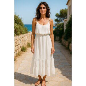 Lulus White Maxi Dress With Adjustable Straps & Tiered Skirt Size Small